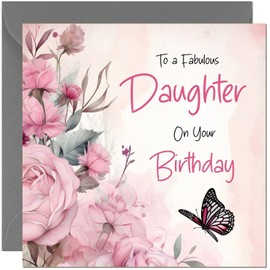 Lovely Daughter Birthday Card - Beautiful Butterfly & Floral Pink Rose Birthday Cards for Daughter