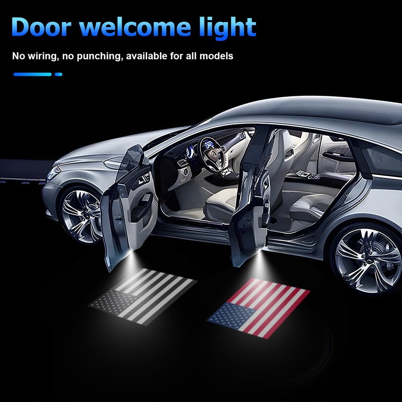 KHGUZ 2PCS American Flag Car Door Lights Logo Projector, LED