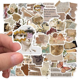 52 Pcs Vintage Stickers,Aesthetic Stickers,Kindle Stickers,Laptop Stickers for Laptop, Scrapbook, Notebook, Phone, Guitar.