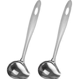 AMJKEJI 2 Pcs Gravy Ladle Sauce Ladle Stainless Steel Sauce Spoon Drizzle Spoon Ladle Spoon with Spout for Sauces Soup 10.6inch