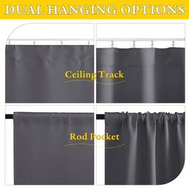 NICETOWN Door Curtain Include Self Adhesive Ceiling Wall Track, Thermal Insulated Sliding Curtain for Living Room, Small Window Covering for Kitchen Cabinet, 1 Panel, 25x40 inch, Grey