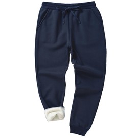 Weintee - Pantalones deportivos de forro polar alto con entrepierna de 34 pulgadas para hombre, marino, Medium Alto