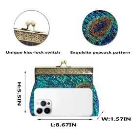 VISTATROY Peacock Clutch Beaded Sequin Vintage Evening Handbag 1920s Party Wedding Purse