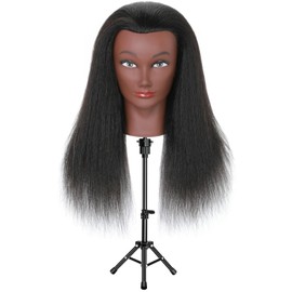 FUTAI Real 100% Human Hair Mannequin Head with Tripod Stand for Hairdresser Practice Manikin Cosmetology Doll Training Head Braiding Styling Curling Cutting Updos Display