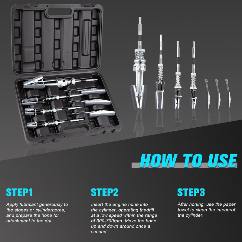 7PCS Engine Cylinder Hone Tool Set with Box, Adjustable Engine