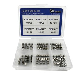 Christmas Light Quick Burn Glass Fuse Combination Kit 3.6x10mm Mini Fuse 125V 2 3 5A Ampere Package in Transparent Plastic Box, Three Models, Total 60PCS