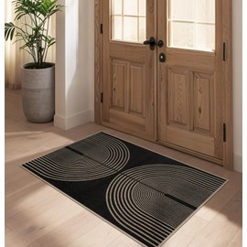 Rugalia Easy Jute Rainbow Entryway Rug, 2.6x4 Black Washable Non-Slip Indoor Outdoor Doormat, Boho Farmhouse Neutral Kitchen Rug Modern Abstract Throw Rugs for Entrance Bedroom Bathroom