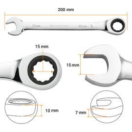 MAXPOWER 16mm Ratchet Combination Spanner, 12 Point Gear Wrench with 72 Tooth Ratchet, Forged and Heat Treated Chrome V Steel, Chrome Plated, Metric