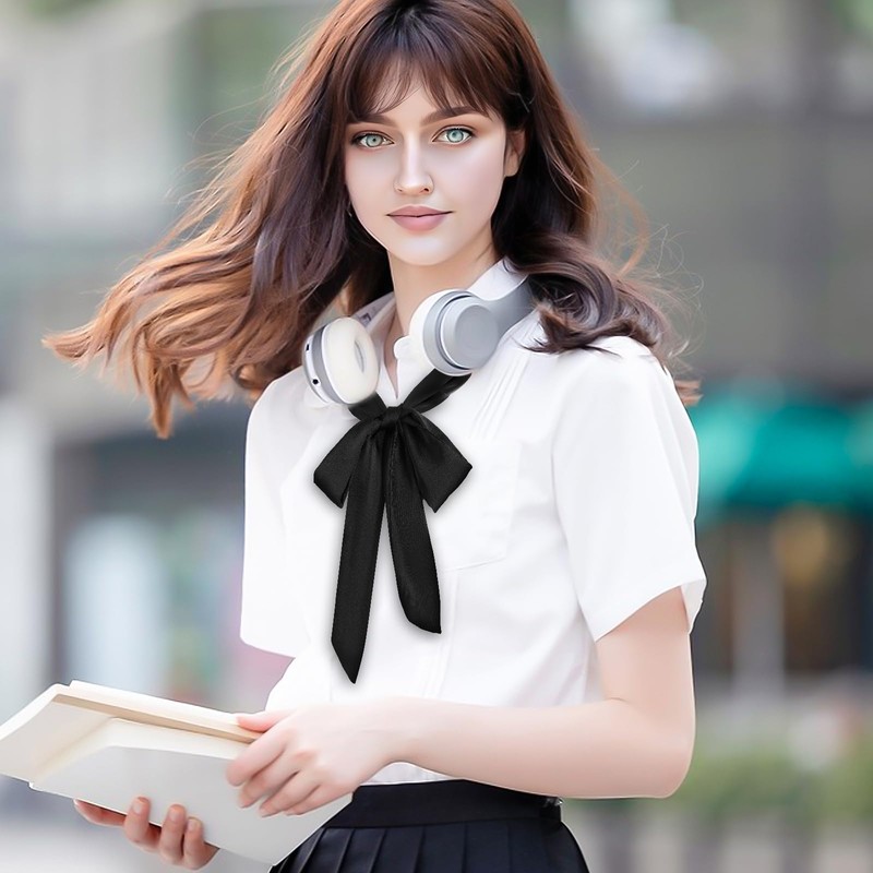 Lusofie Black Tie for Women Self Tie Satin Ribbon Black