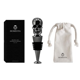 Homestia Black Skull Bottle Stopper Stainless Steel Cool Wine Stopper Wine Lovers Gift Reusable Accessories for Wine for New Housewarming Gift