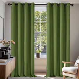 Deconovo Deconovo Super Soft Solid Thermal Insulated Eyelet Living Room Blackout Curtains for Girls 46 x 90 Inch Green 1 Pair