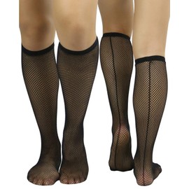 tobeinstyle Sheer de la mujer fishnet rodilla alta calcetines con Backseam diseño, Negro