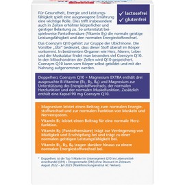 Doppelherz Coenzym Q10 + Magnesium EXTRA – Mit Magnesium als Beitrag für die normale Funktion der Muskeln und des Nervensystems – 30 Kapseln
