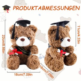 Tyafzzn Teddybär Plüschtier, Examensbär, Abschluss Bär, Teddy Plüschbär mit Diplom und Doktorhut, Bachelor Abschluss Geschenk, Prüfung Bestanden Geschenk für Mädchen, Jungen