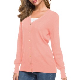 Urban CoCo Women's Long Sleeve Soft Metallic Button Down V Neck Knit Sweater Cardigan (Pink, S)