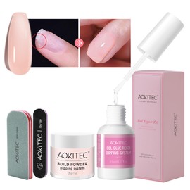 Aokitec 28g Dip Build Powder Nail Repair Kit - 4 PCS Nail Repair Kit for Broken Natural Nails with Dipping Powder Nail Repair Glue Quick Air Dry Nail Strengthener Treatment for Damaged Split Weak Nail