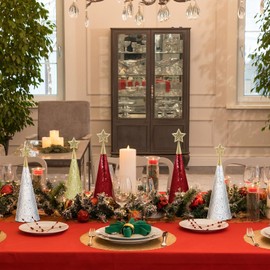 Red Green Silver Glass Trees Set of 6, 17" 15" 13" Small Tabletop Christmas Tree Handmade Disco Decor for Xmas Table Party Centerpiece Decoration