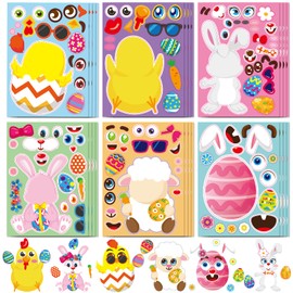 GonLei 24 Sheets Easter Crafts for Kids Ages 3-5,Easter Basket Stuffers for Toddlers,Easter Activities Make A Face Stickers Classroom Craft Party Games Favors Kids Ages 4-8,Easter Gift Girls/Boys