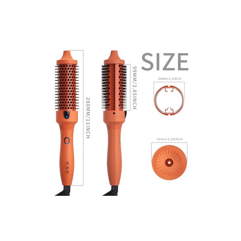 K&K Cepillo térmico redondo de 3,8 cm con cabezal desmontable,
