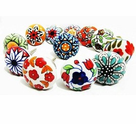 ATCUSA Set of 12 Multi Flower Ceramic Knobs in Multi Colored Hand Panting Work – Decorative Pulls for Drawers, Drawer knobs Cabinet, Dressers – Handmade Ornamental Handles in Design Vintage Design