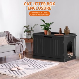 Epetlover Cat Litter Box Enclosure Extra Large Wooden Litter Box Furniture Hidden with Removable Divider, Indoor Cat House Nightstand, Black