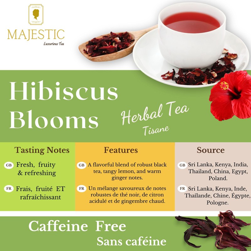 Majestic Tea HIBISCUS TEA, Herbal Refreshment| Crimson Tea| Hibiscus Flowers-