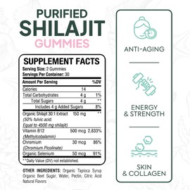 Organics Ocean Shilajit for Men and Women - Shilajit Supplement with Vitamin B12, Chromium and Selenium for Age-Defying, Energy, Hormone Support - Pumpkin Cocoa Flavor - 60 Gummies