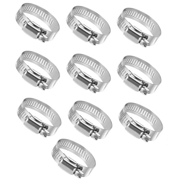 10 Pcs Hose Bands Hose Clamps 6-12 / 13-19 / 16-25 / 25-38 / 32-44mm 5 Sizes 304 Stainless Steel Adjustable Fuel Line Clamps for Plumbing Automotive and Mechanical Applications (10pcs 16-25mm)