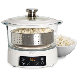 COOK WITH COLOR 3L Glass Low Carb Rice Cooker - Makes 6 Cups Low Sugar Rice with Auto Lift Filter Basket, Hotpot & Steamer for Rice, Grains and Oats, Digital Panel with Keep Warm Function, Cream