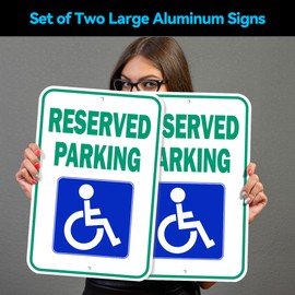 Handicap Parking Sign, (2 Pack) 18 x 12 inch Aluminum Metal Sign, Highly Reflective and Rust Free