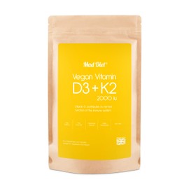 Mad Diet Vegan Vitamin D3+K2 | Zero Additives | Practitioner Quality | 2000IU Capsules | Locally Sourced |60 Capsules - 2 Month Supply | Trusted UK Brand | Immune