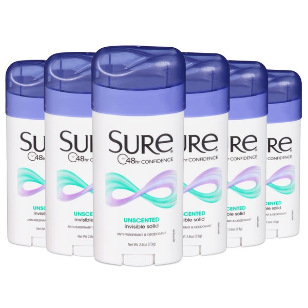 Sure SURE, Antiperspirant Deodorant, Solid, Unscented, 2.6 Ounce (Pack of
