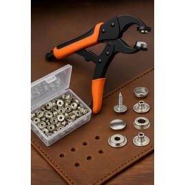 Heavy‑Duty Adjustable Snap Fastener Tool Kit – Includes Punch Die & 210 Stainless Steel Snaps – Repair Boat Covers, Canvas, Tents, Leather, Tarps, Upholstery-Orange
