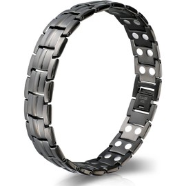 Magnetic Bracelet for Men, Titanium Bracelet with Double Row Magnets, Strength, Adjustable Bracelet with Sizes, Tool and Bag, Black, Full Magnetic Base for Men, Black (Grey)
