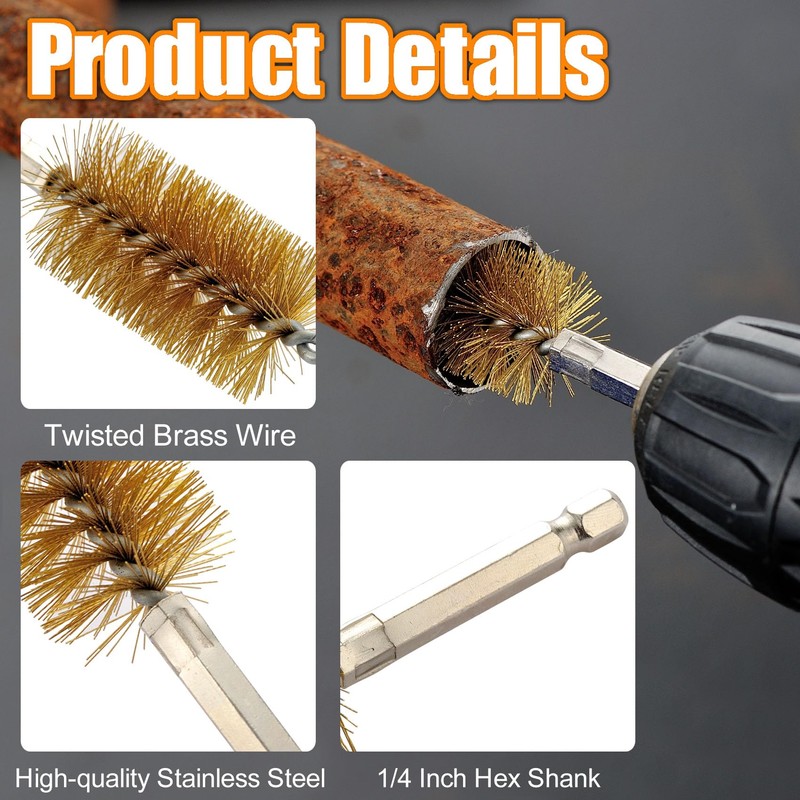 MAXMAN Bore Brush Set, 8pcs Brass Wire Brush for Drill,