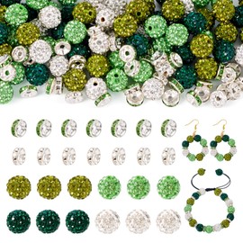 PandaHall 120 Stück 10 mm Strass-Ton-Perlen, grün-weiß, runde Discokugel-Perlen, Kristall-Rondelle-Abstandshalter für St. Patrick's Day-Schmuckherstellung