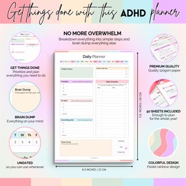 ADHD Daily Planner Notepad for Neurodivergent Adults - Productivity Daily Planner Desk Pad & Task Management to Stay Organized and Focused Note Pad - A4 Colourful