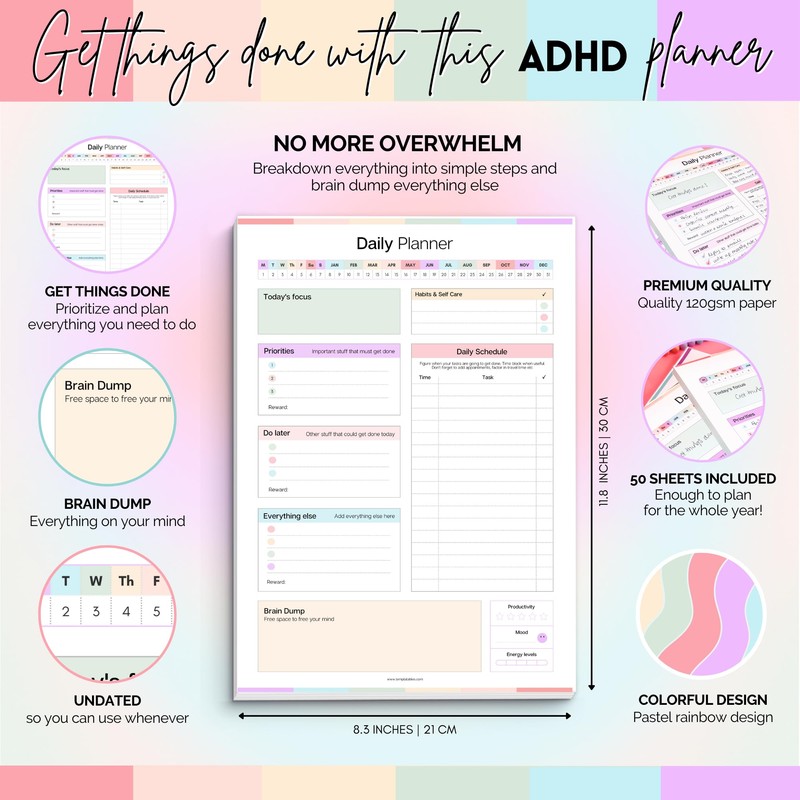 ADHD Daily Planner Notepad for Neurodivergent Adults - Productivity Daily