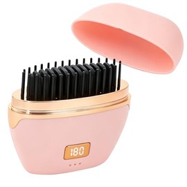 Mini Peine Alisador, Cepillo Alisador de Cabello Portátil para Mujer con 3 Ajustes de Temperatura, Pantalla LED y Carga Tipo-C, Ideal para Viajes, Hogar y Oficina (Rosa)
