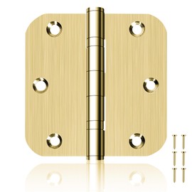 6 Pack 3.5 Inch Heavy Duty Stainless Steel Ball Bearing Door Hinges - Non-Removable Pin with 5/8" Rounded Corners for Interior & Exterior Doors (Gold)