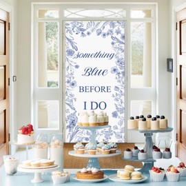 Jollyboom Something Blue Bridal Shower Decorations, Something Blue Before I Do Bridal Shower Door Banner Retro Blue Party Door Cover Backdrop Banner Sign for Bridal Shower