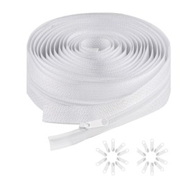 White Zips for Sewing, 10 Meter/10.9 Yards White Metal Coil Zipper by The Yards, Heavy Duty Replacement Endless Sewing Zippers for Repair DIY Sewing Craft Bags, with 20 Pulls Zipper Sliders