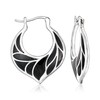 Ross-Simons Onyx Leaf-Pattern Hoop Earrings in Sterling Silver
