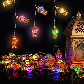 ANPHSIN - Cadena de luces de Ramadán Eid de 10 pies, 20 luces LED de Mubarak Islam decorativas para interiores y coloridos faroles con 2 modos de flash para musulmanes islámicos para decoración del