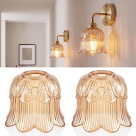 Teenyyou 2 Pcs Small Petal Amber Glass Lamp Shade 1-5/8"(1.65") UNO-Fitter