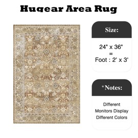 HUGEAR 2x3 Small Rug Machine Washable Area Rug Beige Entryway Rugs Entrance Door Mat Indoor Accent Rug Floral Low Pile Carpet Distressed Throw Rug Kitchen Bedroom Office Non Slip