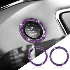 HEVLE 2PCS Car Bling Crystal Rhinestone Engine Start Ring Decals, Push to Start Button Cover, Key Ignition & Knob Bling Ring, Key Ignition Knob Bling Ring, Bling Car Accessories for Women