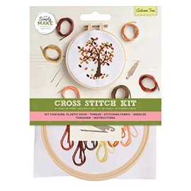Simply Make Cross Stitch Kit - Autumn Tree Design for Kids and Adults, Including Hoop, Embroidery Thread, Fabric and Needle - Perfect for Adult Crafts and Beginners - Starter Cross Stitch Craft Kit