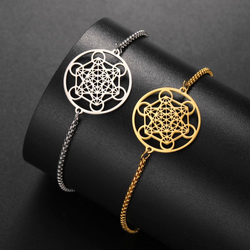 TEAMER Archangel Metatron Cube Bracelet Stainless Steel Adjustable Metatron Cube