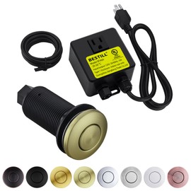 BESTILL Garbage Disposal Button - Brushed Gold Air Switch Kit for Garbage Disposals, 3.6" Long Sink Top On/Off Push Button for Waste Disposer, Brass Cover, UL Listed, Compatible with all Disposers